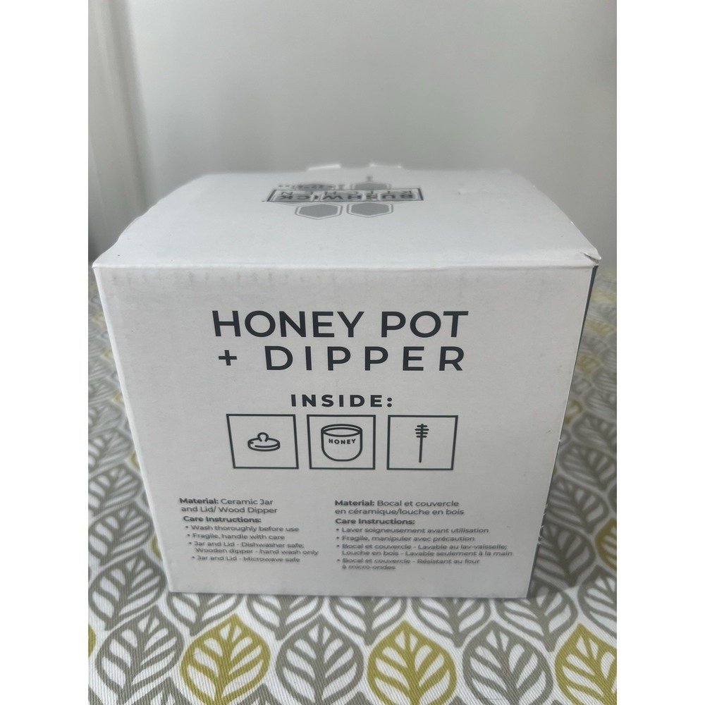 NIB Bushwick Kitchen White Ceramic Honey Pot with Wooden Dipper, Dishwasher Safe - Picture 6 of 6